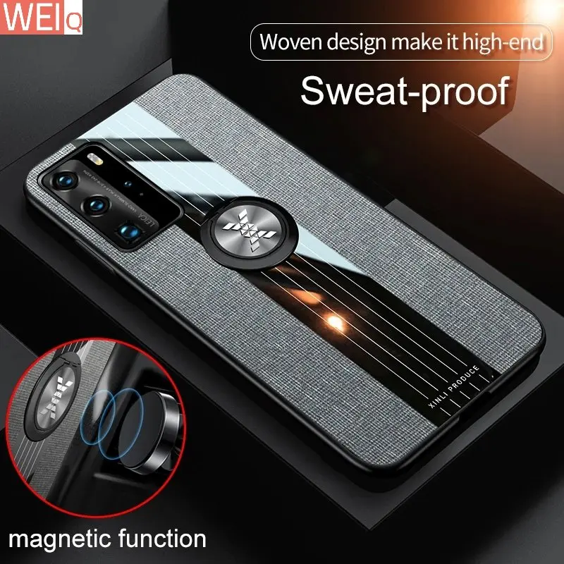 

Luxury Hard Cloth With Ring Stand Magnet Case For Huawei Honor 80 70 60 Pro Nova 10 Pro Y90 Mate 50 P50 Sweat-proof Back Cover