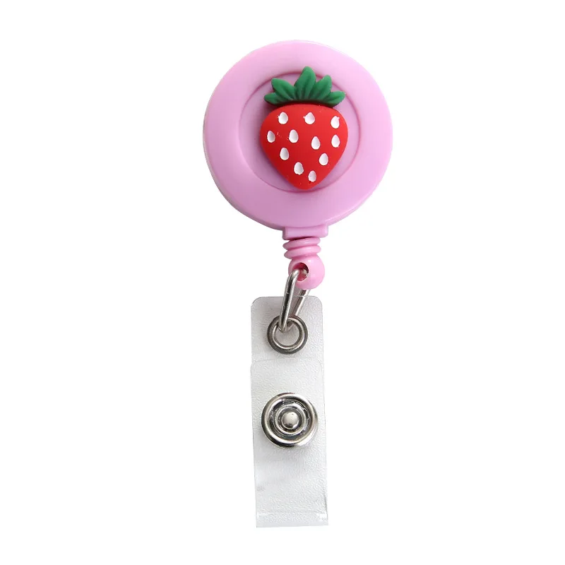 

1pc Kawaii Cartoon Fruits Bear Retractable Pull Badge Reel Key Ring Chain Clips Card Badge Holder Reels Nurse Girl Preference