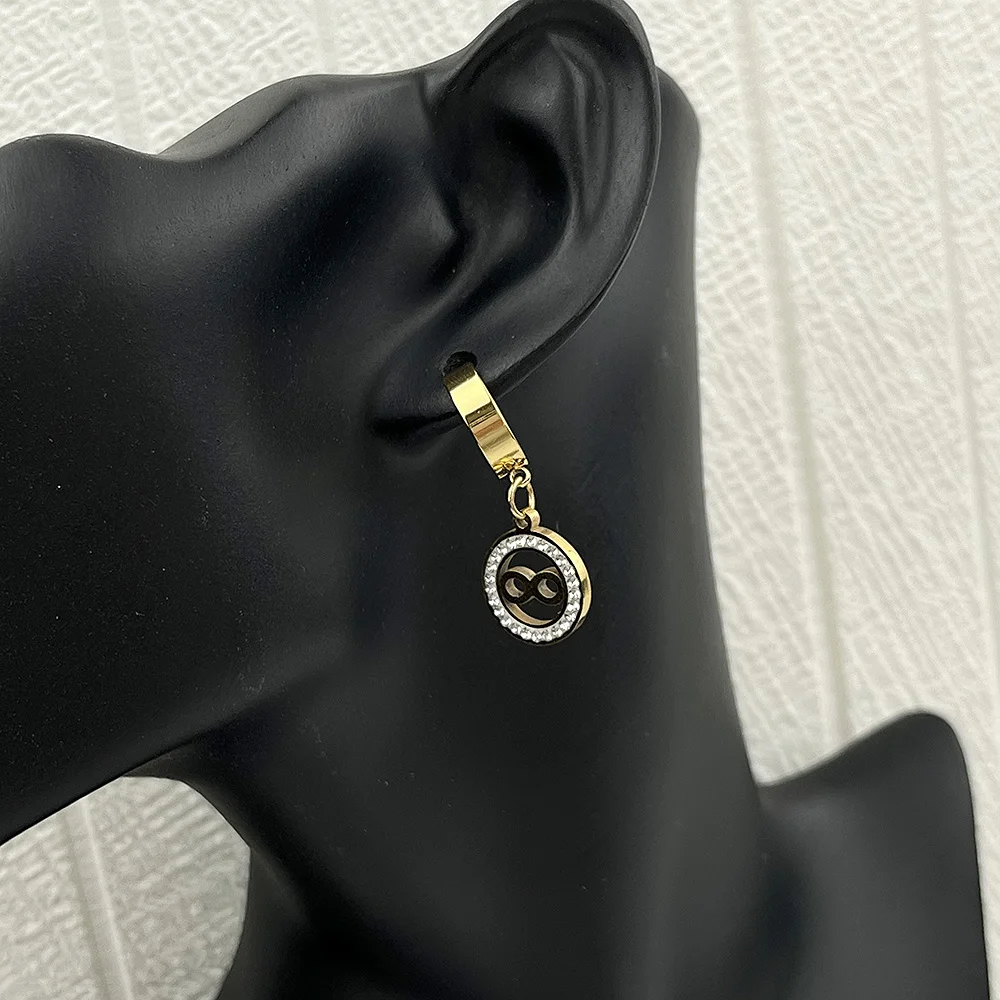 

Vintage Gold Infinite Symbol Round Drops Earrings for Women Girls Jewelry Gifts Stainless Steel Hollow Design Party Ear Studs