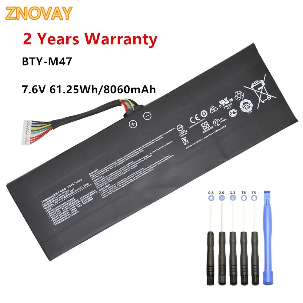 ZNOVAY BTY-M47 61 25WH Аккумулятор для ноутбука MSI GS40 GS43 GS43VR 6RE 6QE 2ICP5/73/95-2 MS-14A3 MS-14A1 7 6 В 8060 мАч