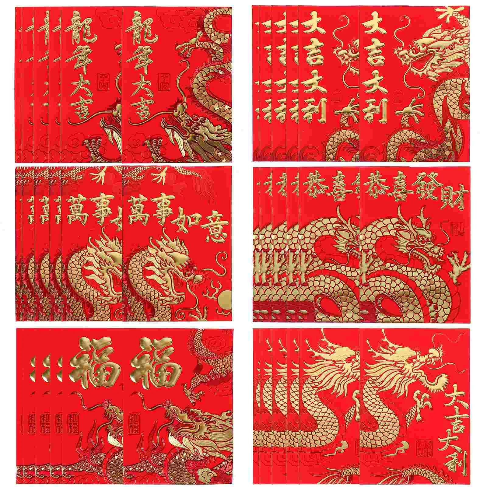 

60 Pcs Chinese Zodiac Card Wallet New Year Red Envelope Paper Decorative Packet