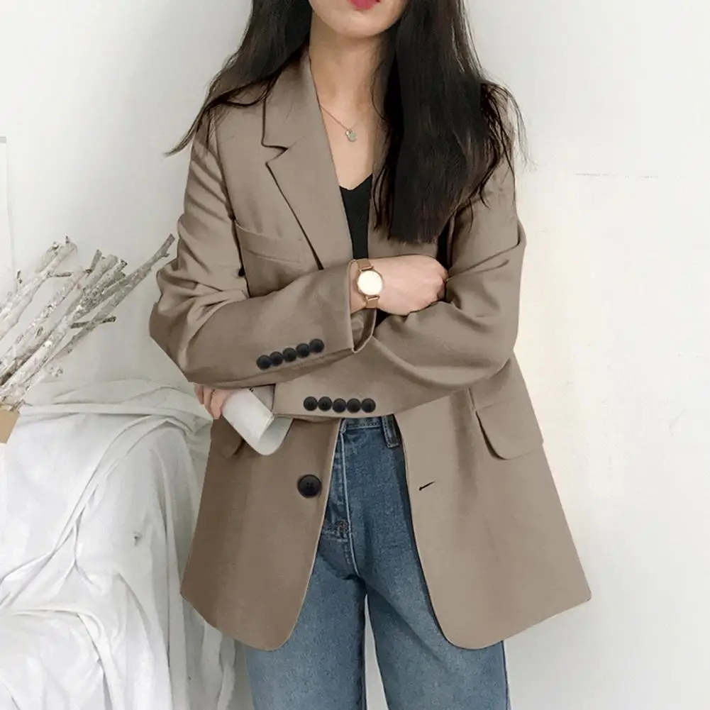 

Chic Button Decor Lapel Women Blazer Business Blazer Loose Type Formal
