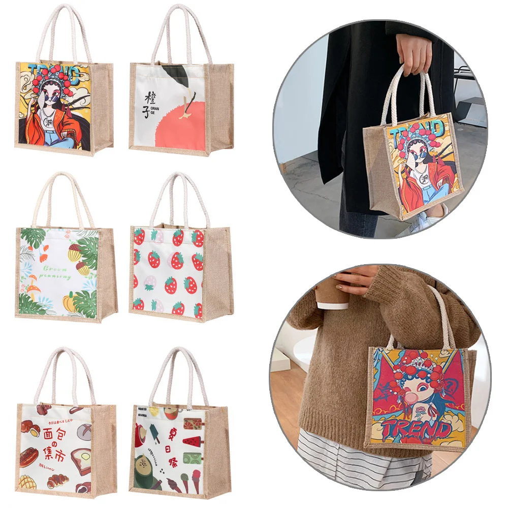 

New Fashion Printed Canvas Handbag Ethnic Style Shopping Bag Peking Opera Personality Creativity Lunch Bags Zipper Casual Tote