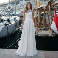 halter a line wedding dress 2022 lace appliques sleeveless chiffon detachable bridal gown court train robe de mari%c3%a9e illusion