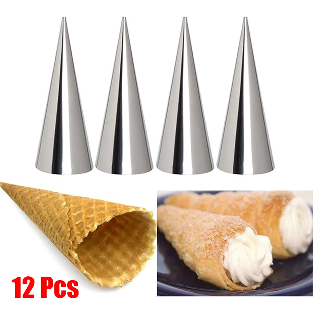 

12x Baking Cones Stainless Steel Spiral Croissant Tubes Horn Bread Pastry Making Cake Mold Cookie Dessert Baking Tools