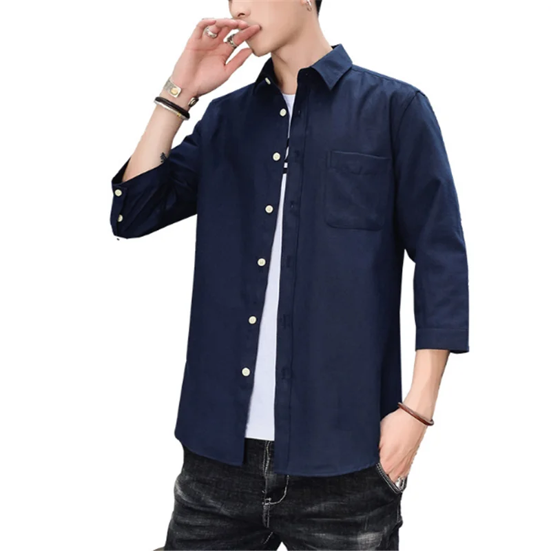 

2020 Fall New Mens Korean Casual Fashion Slim Half Sleeve Shirt Blusas Blouse Camisa Masculina Koszula Bluzki Vestidos Casuales