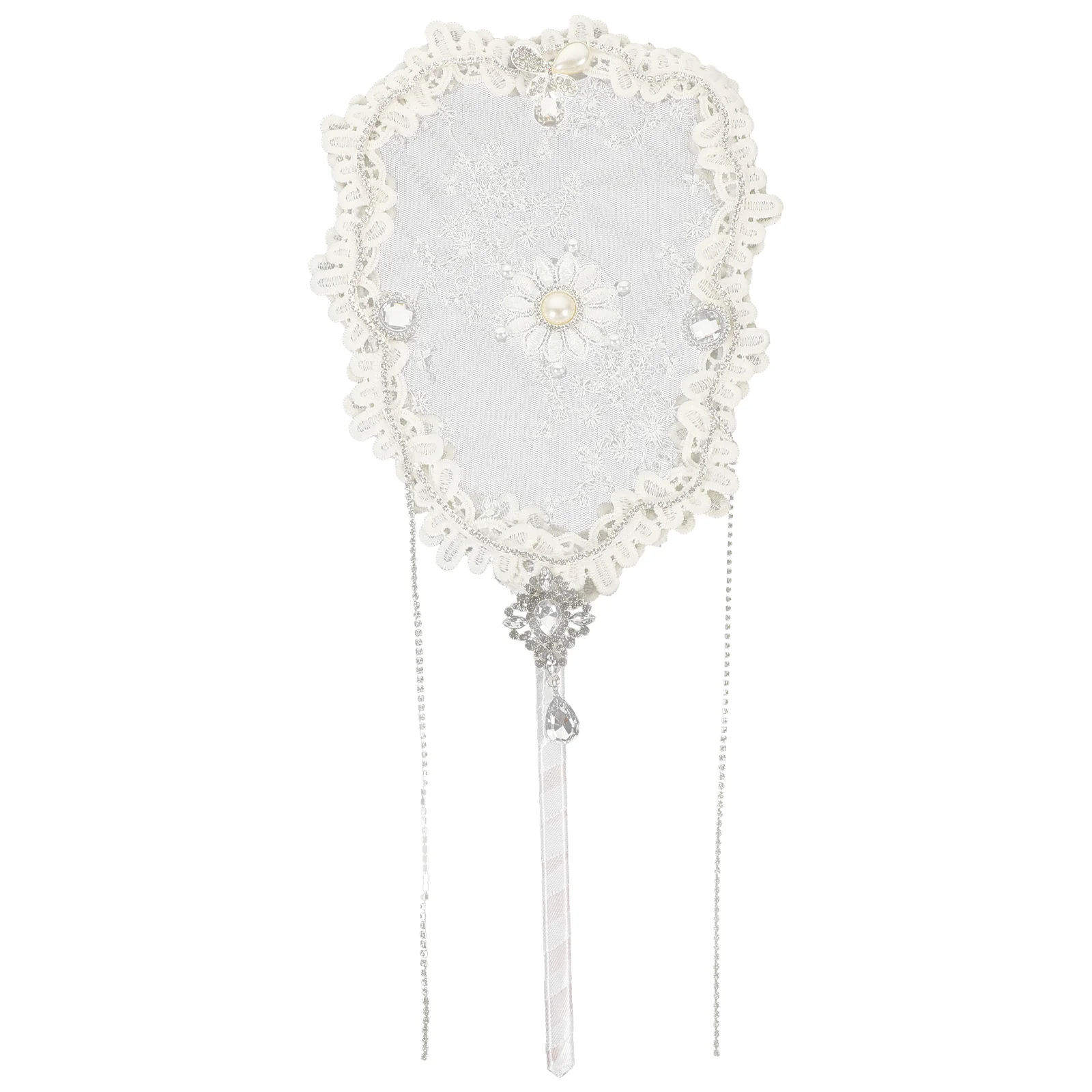 

Tassel Handheld Fan Lace Gauze Floral Pattern Decorative Fan Embroidery Hand Fan