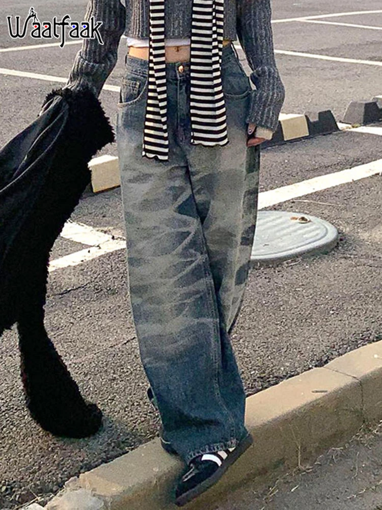 

Waatfaak Tie Dye Straight Women Cargo Jeans Baggy Grunge Streetwear Hip Hop Boyfriend Y2K Pants Vintage Wide Leg Jeans Mom 2022