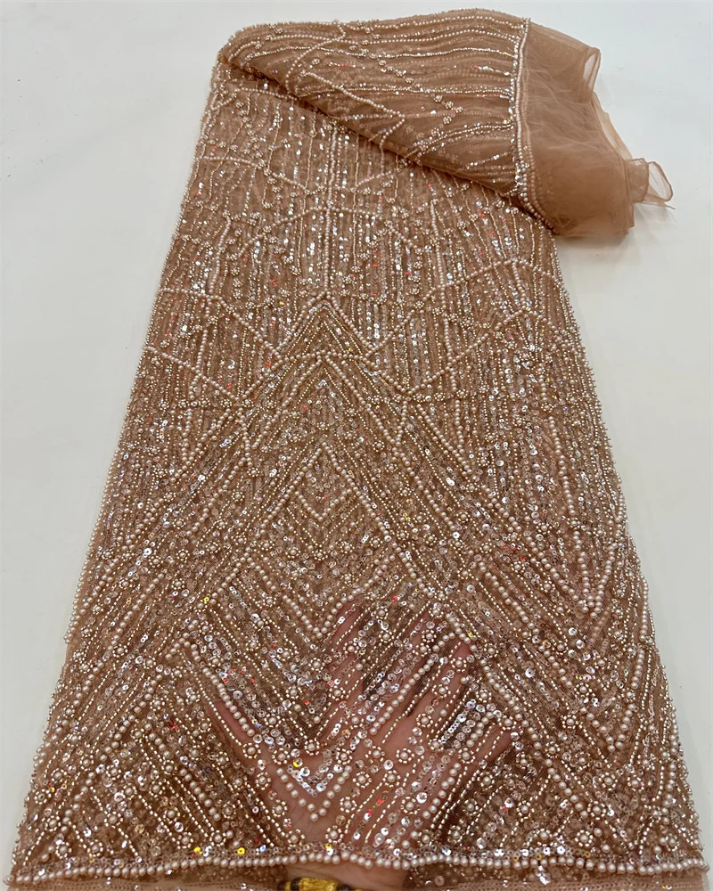 

Роскошная африканская Тяжелая бисерная Свадебная кружевная ткань 3 кг 2023 высококачественные нигерийские бусины Блестки французская Тюлевая ткань для женского платья