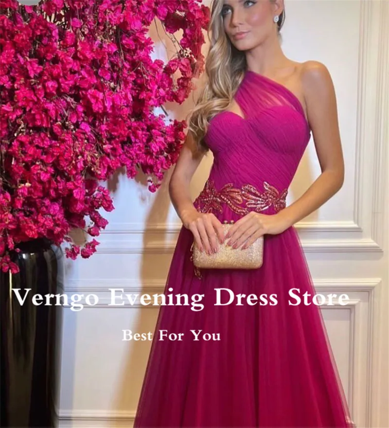 

Длинные вечерние платья из Мягкого Тюля Verngo на одно плечо с золотой аппликацией длиной до пола элегантные платья для выпускного вечера