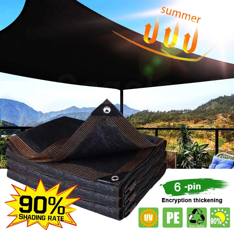 6PIN 2MX2M Black Sunshade Net Anti-UV Plant Cover Mesh Garden Sun Shed Gazebo Awning Outdoor Sun Shade Netting Shading