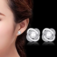 lmnzb elegant imitation pearl stud earrings 2022 trendy for women real tibetan silver fashion jewelry gift wholesale e098