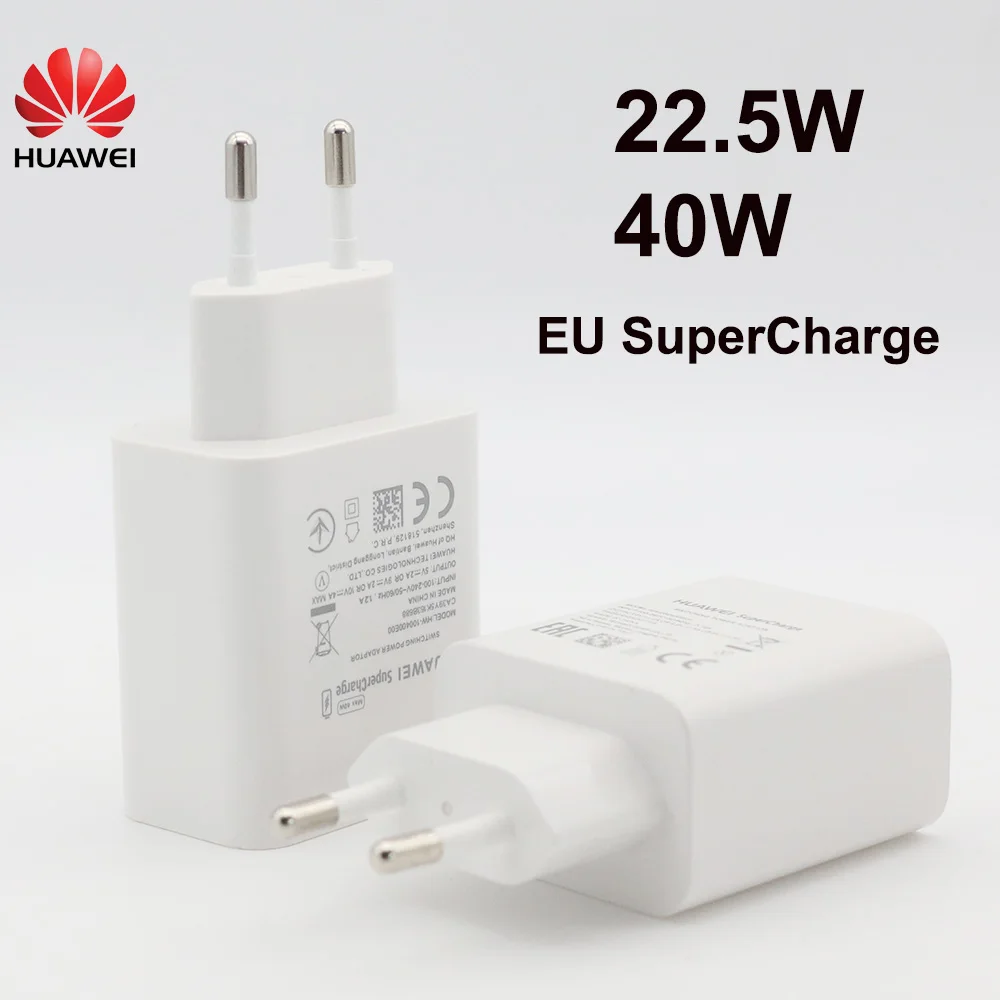 Оригинальное быстрое зарядное устройство HUAWEI 40 Вт, 22,5 Вт, ЕС, США, кабель Supercharge типа C для HUAWEI P30, P40, P20 Pro lite, Mate 9, 10 Pro, Mate 20, V20