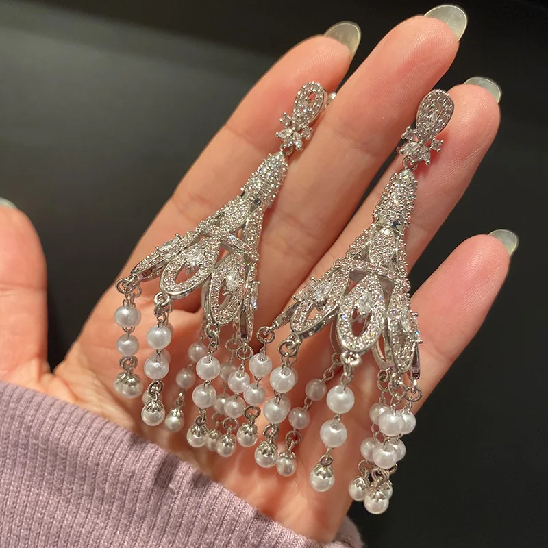 

Retro Luxurious Birdcage Lantern Pearl Tassel Wind Chimes Earrings Boho Indian Jewelry For Women 2022 Brands Cubic Zircon