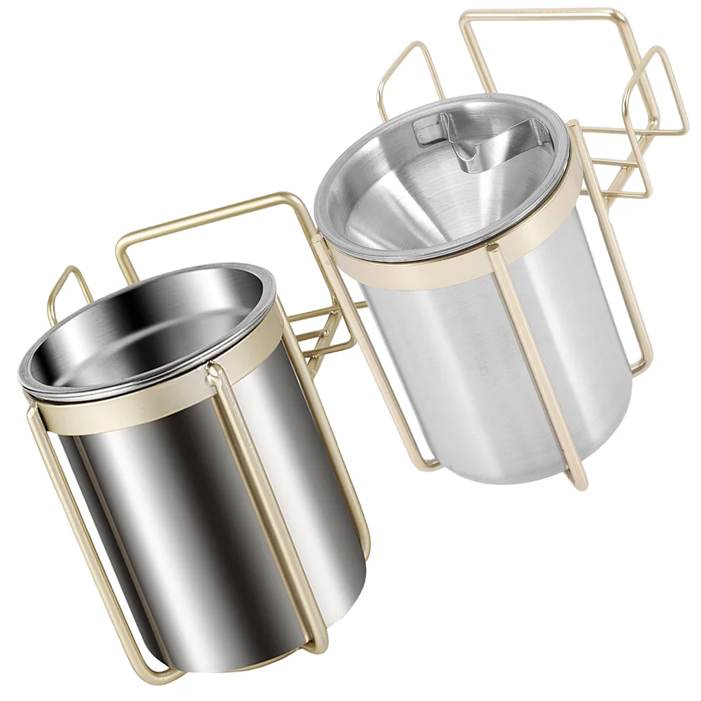 

2pcs Punch-free Ashtrays Wall-mounted Ash Container Stainless Steel Bathroom Ashtray