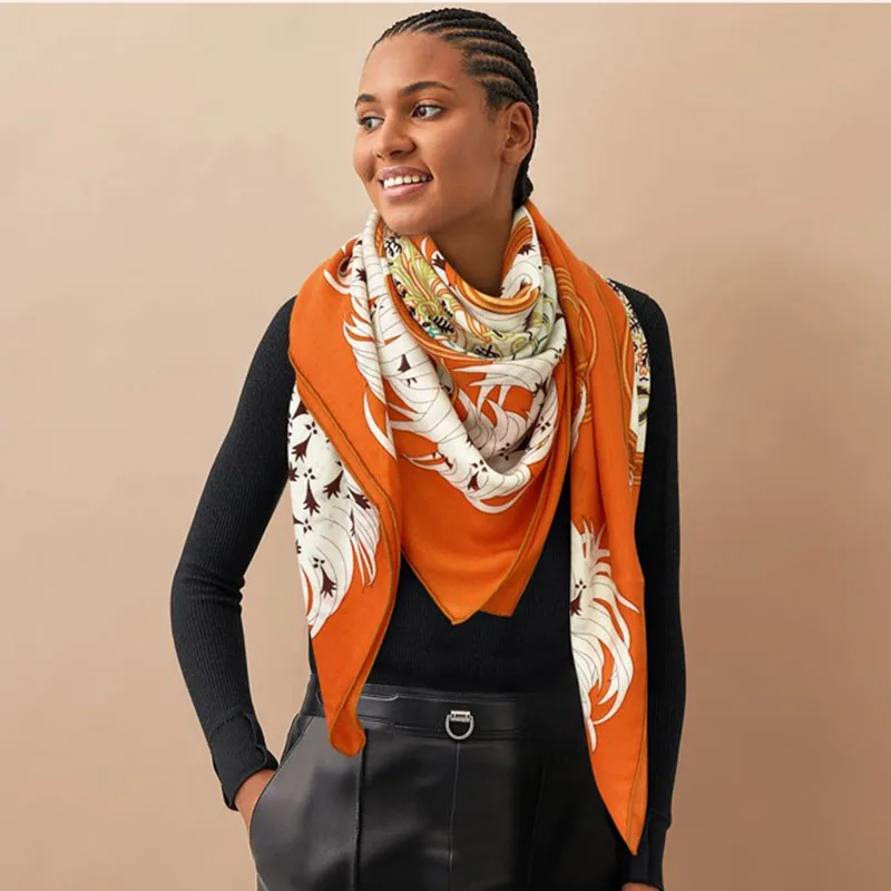 

Scarf Women Luxury Herm* Designer Brand Scarf Winter Warm Cashmere Wraps Fashion Ladies Shawl 140cm Stole Pashmina Free Shipping