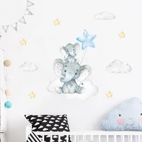 cartoon elephant moon stars blue green wall stickers nursery removable wall decals art posters kids bedroom interior home decor