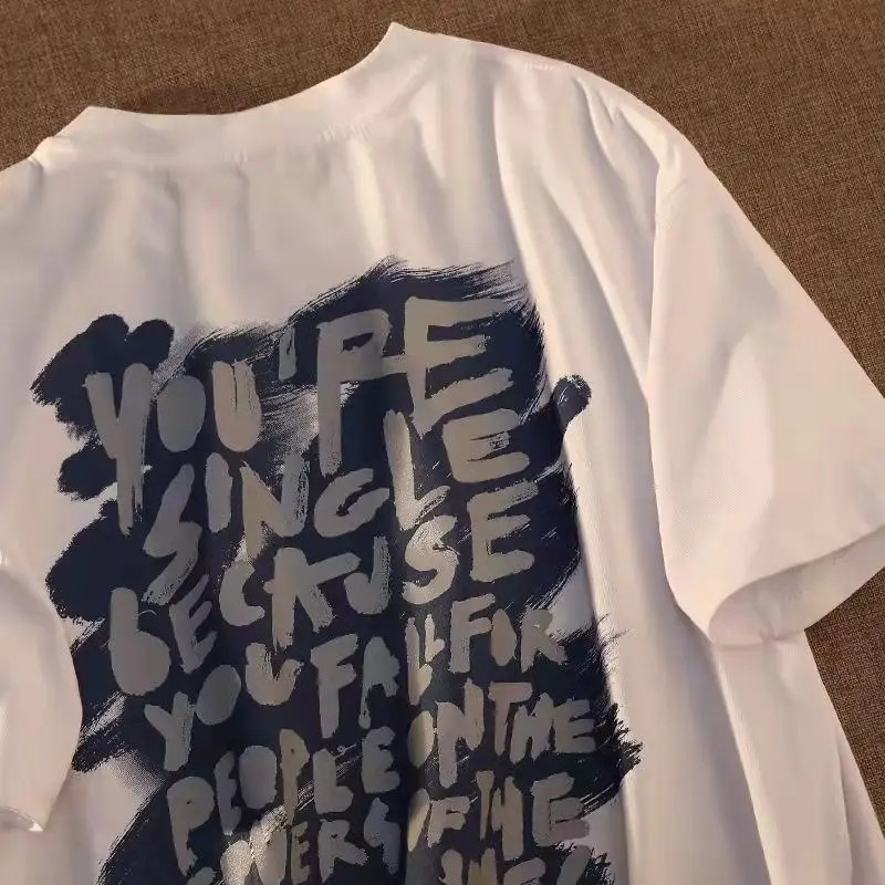 

American retro high street short-sleeved male and female students summer street all-match Harajuku style couple half-sleeved top