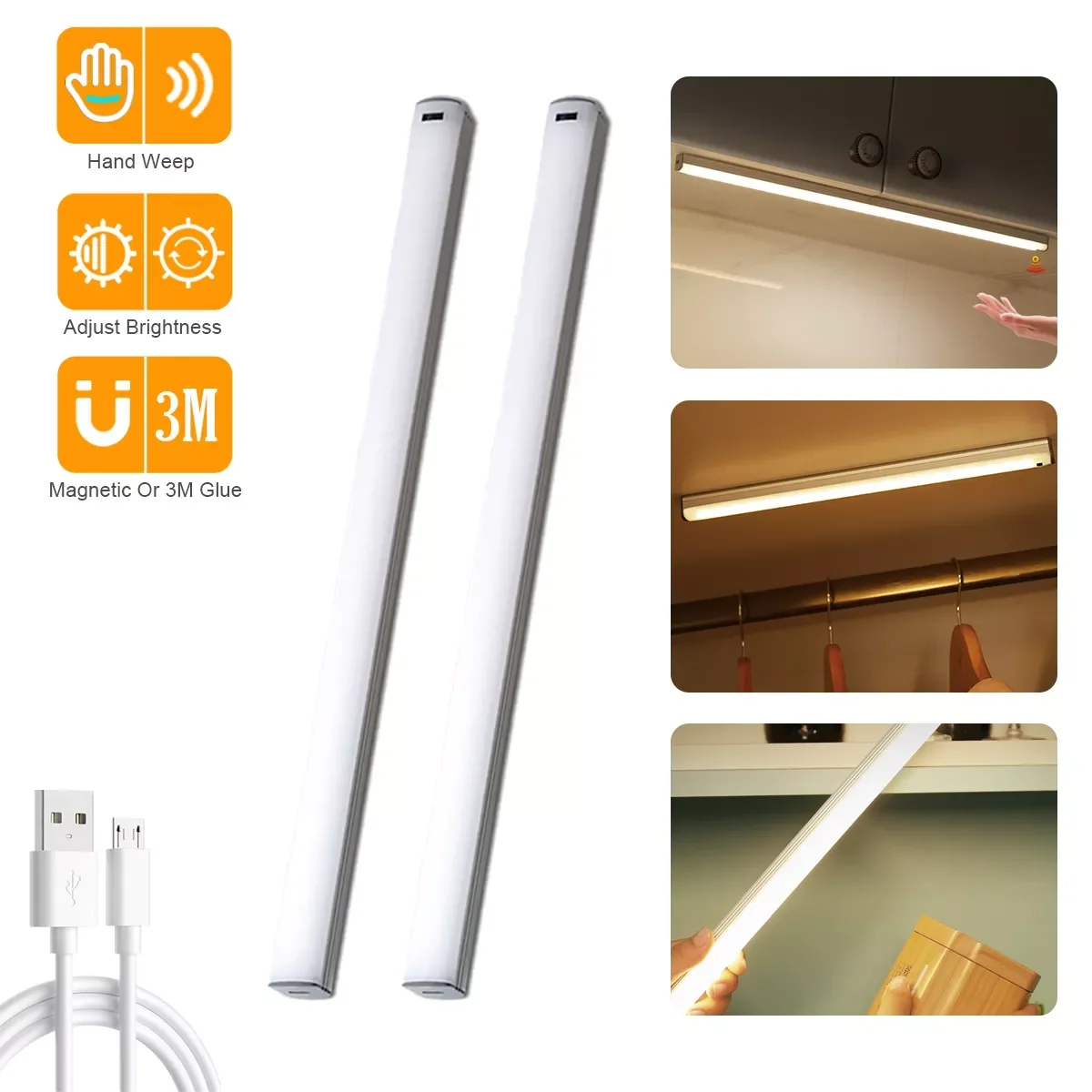 

2023 LED Under Cabinet Lights Hand Sweep Sensor Lamp 30 40 50cm Motion Sensor Light Wardrobe Closet For Bedroom Kitchen Light Ho