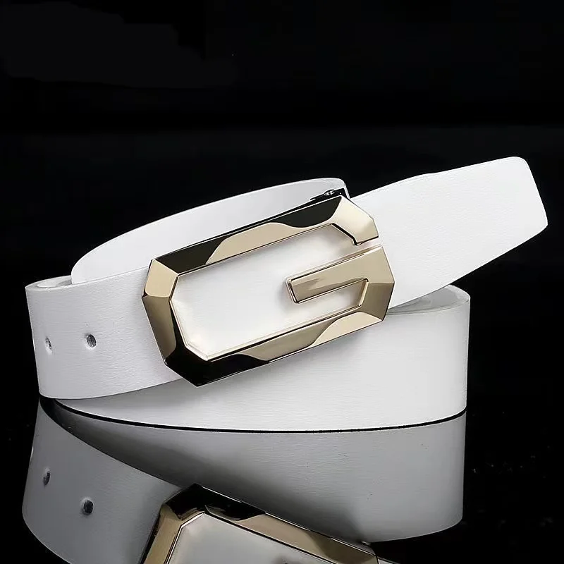 

Luxury Designer Korean Golf Belt Men's Leather Belt White Youth Casual Young Smooth Leather Buckle Belt Korea Dropshipping