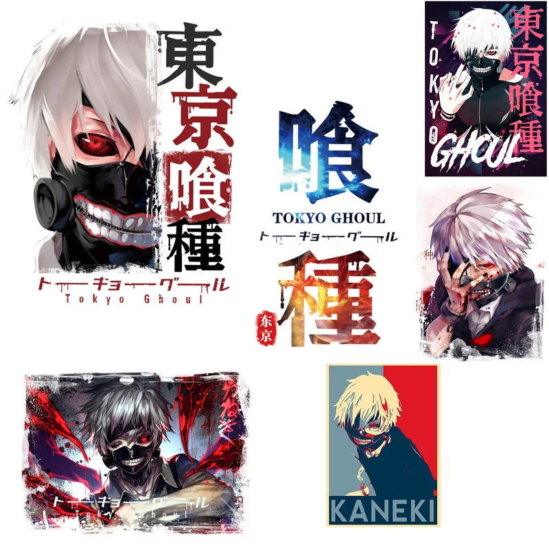 

Tokyo Ghoul Anime Patch Iron-on Transfers for Clothing DIY Heat Transfer Patch on Men's Hoodies Thermal Applique Cool Decor Gift