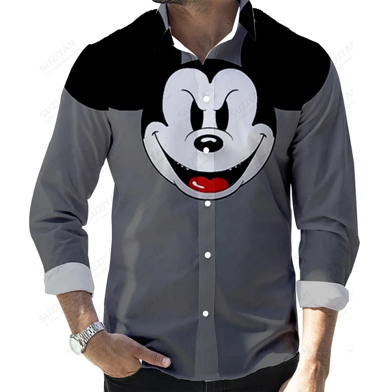 

Stripped Stand Shirts For Male Button Shipping Men'S Clothes Button Features Floral Shirts For Beautiful Patterns Disney Mickey