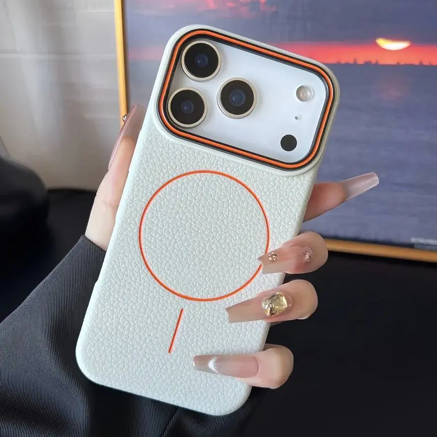 Фото Для iPhone 17 pro max Матовый хитовый цветной чехол с рисунком личи Магнитный чехол для телефона для iPhone 17, 16, 15, 14, 13, 12, 11 Pro max №3