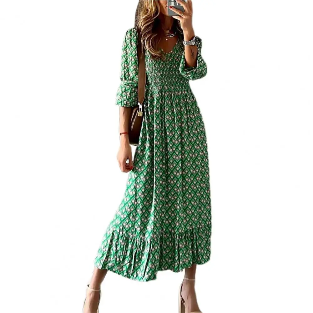 

Женское платье, элегантное вечернее платье для леди, модное летнее элегантное винтажное платье миди с принтом и оборками, vestidos elegantes para mujer