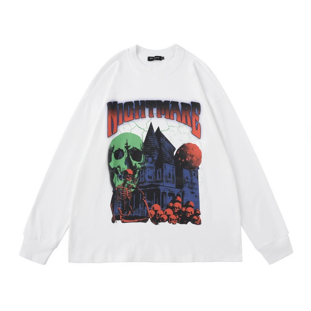 

Hip Hop Sweatshirt Streetwear Mens Skull Skeleton Print Punk Gothic Crewneck Pullover 2022 Harajuku Fashion Cotton Loose Hoodie