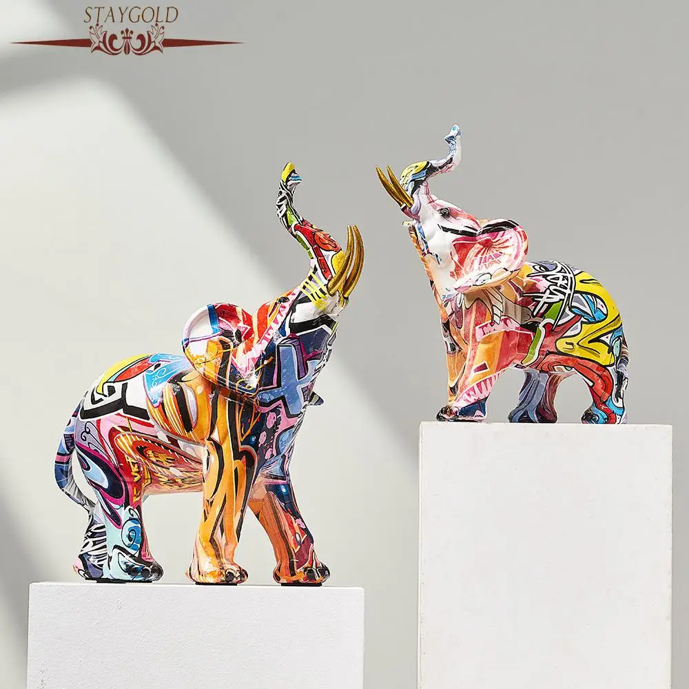 

Разноцветная статуэтка слона, домашний декор, современный винный шкаф, офисный декор, настольные полимерные поделки, миниатюры украшение статуи