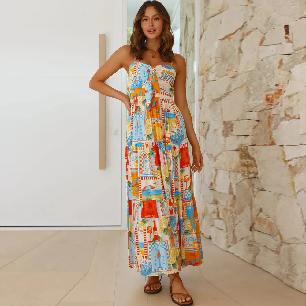 Женское элегантное платье с цветочным принтом на бретельках без рукавов