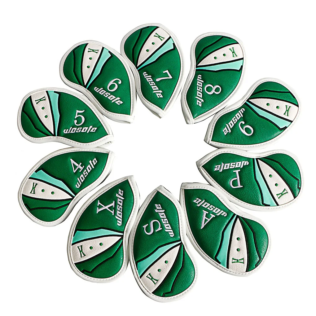 

Wosofe 10 Pieces/Set PU Leather Golf Clubs Head Cover Protector Learner