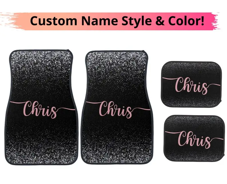 

Black glitters print Car mats, custom name unique personal car personalized car mat car accessories floor mat car custom name gi