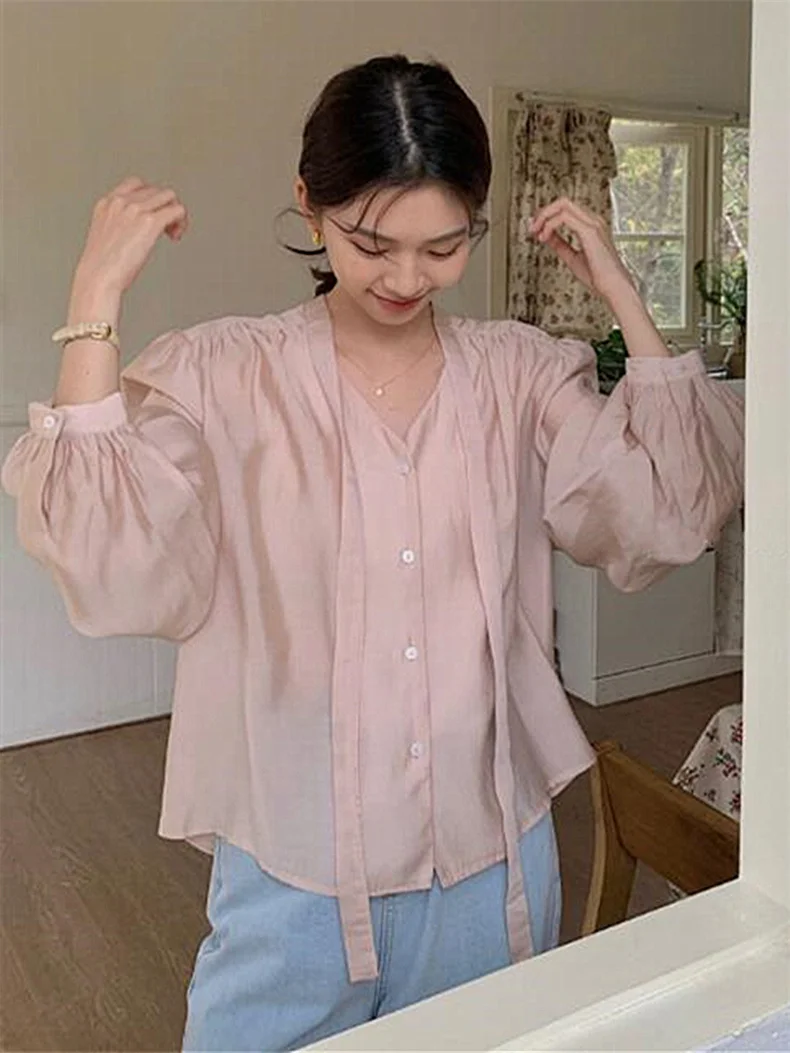 Thin Lyocell Fiber Comfortable Tie Waist Sun Protection Shirt for Women Summer Newly All-match Simple Candy color Shirt Female
