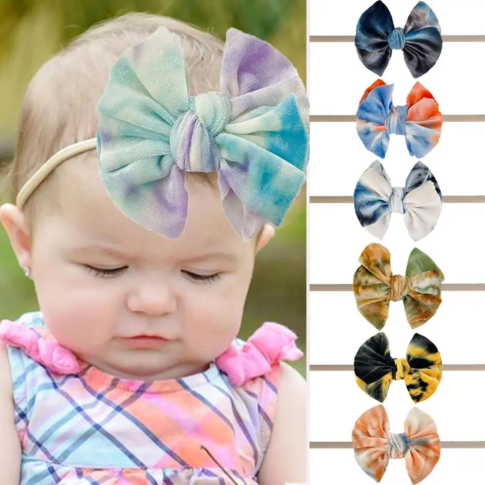 

Cute Soft Nylon Elastic Velvet Bow Headband Headwear Hairbands Newborn Baby