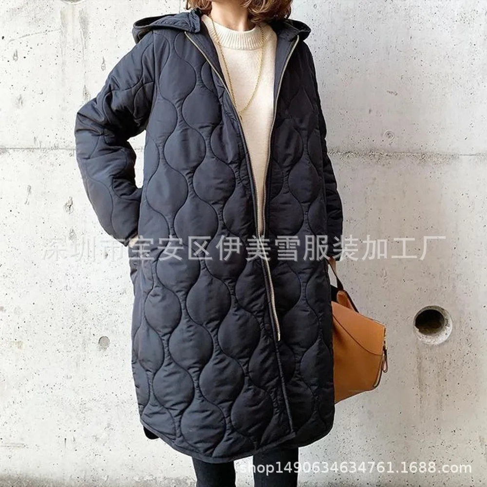 

New Asymmetric Rhombic Lattice Cotton-padded Jacket Coat Women's Dress in Autumn and Winter of 2023