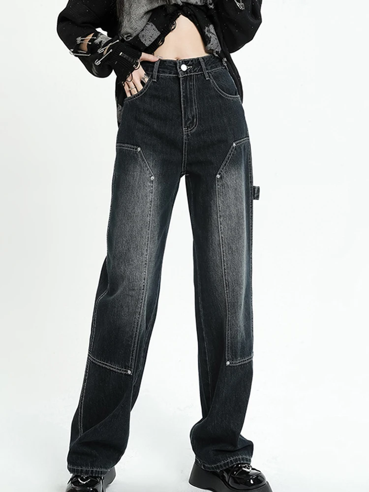 

Vintage Fashion Straight Jeans Streetwear Casual Baggy High Waist Wide Leg Denim Trouser Women Autumn New Casual Straight Pants