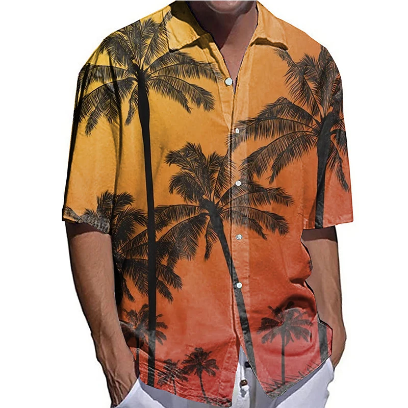 

Coconut Tree Shirts for Men Hawaiian 3d Print Shirt Beach Short Sleeve Fashion Tops Shirt Cardigan Blouse Camisa Men's Clothing