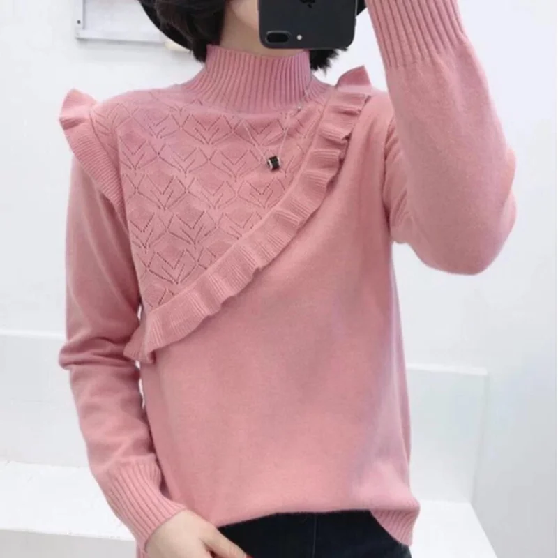 Woherb элегантный свитер с оборками женский модный корейский пуловер высоким