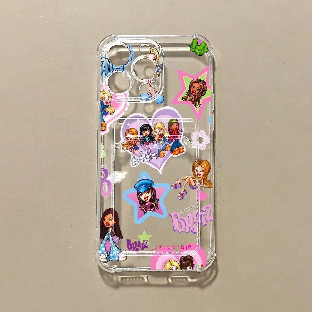 Фото Новый очаровательный чехол-картхолдер BratzS для iPhone 17e 17 16e 16 15 14 13 12 11 Mini Pro Max Air Plus, противоударный, прозрачный №2