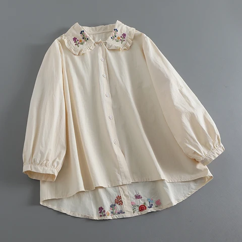 Осенняя Новинка, Милая женская рубашка с вышивкой, топы с длинными рукавами для женщин, 922-69