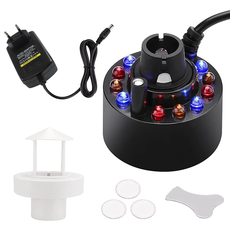

350Ml/H Ultrasonic Mist Maker Fogger Atomizer with LED Changing Light for Water Fountain Pond Pot Rockery Sink EU Plug