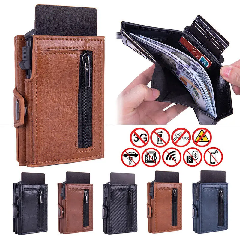 Rfid Smart Pop Up Credit Card Holder Wallet Car Key Signal Shielding Bag Purse Faraday PU Leather