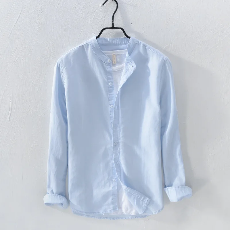 

Ropa De Hombre 2022 Spring New Stand Collar Cardigan Long Sleeve Solid Color Linen Shirt Men's Cotton Linen Shirt Men's Clothing