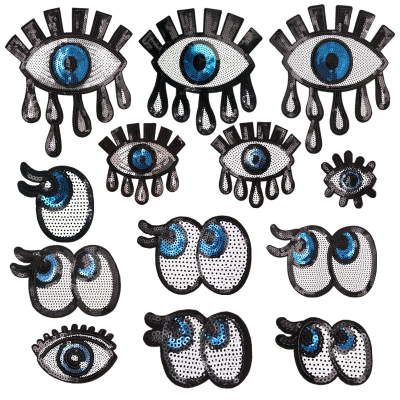 

Giant Eye Sequined Patches Fashion Teary Eyes Appliques Big Round Eyeball Thermo Stickers DIY Sewing Patterns for Women Clothing