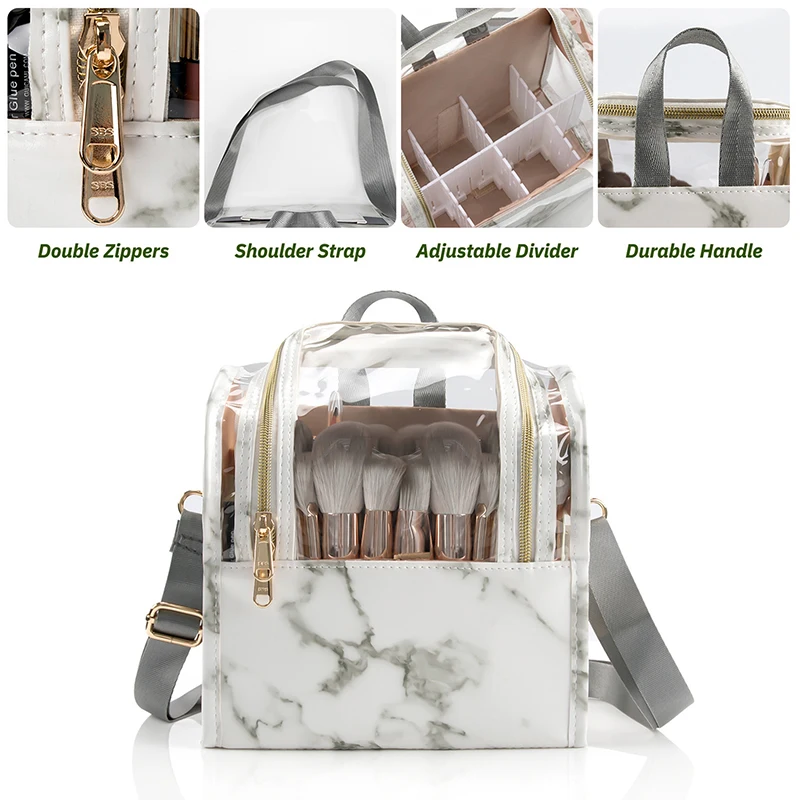

Женская косметичка из ПВХ с мраморным узором, чехол для хранения кистей для макияжа, женский портативный прозрачный дорожный органайзер для туалетных принадлежностей