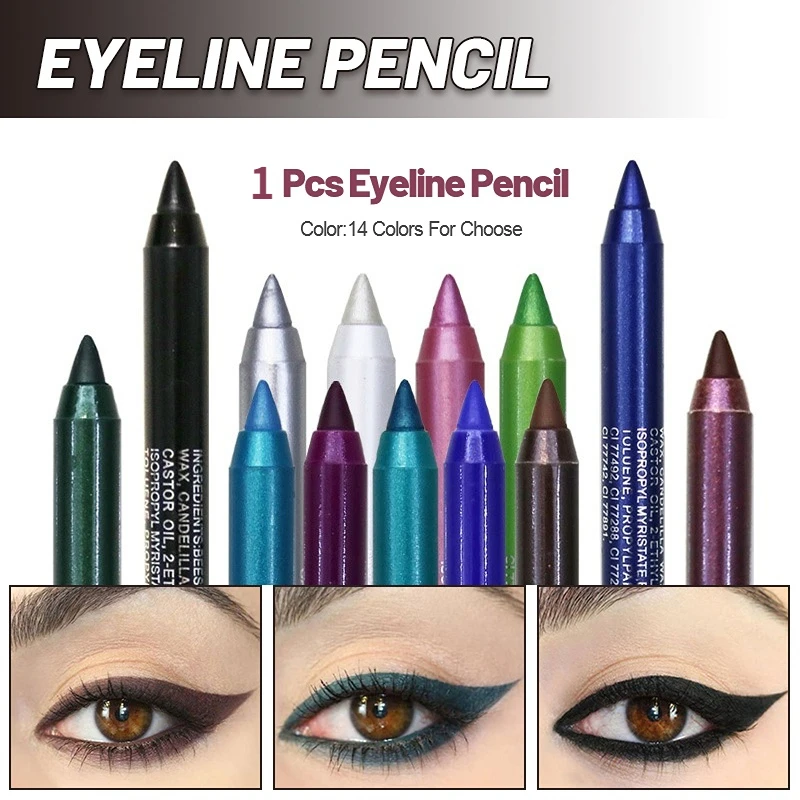 

1pcs Waterproof Eyeliner Pencil Pigment Brown Black Glitter Eyeiner Pen for Women Fashion Color Eyes Makeup Cosmetics 14 Colors