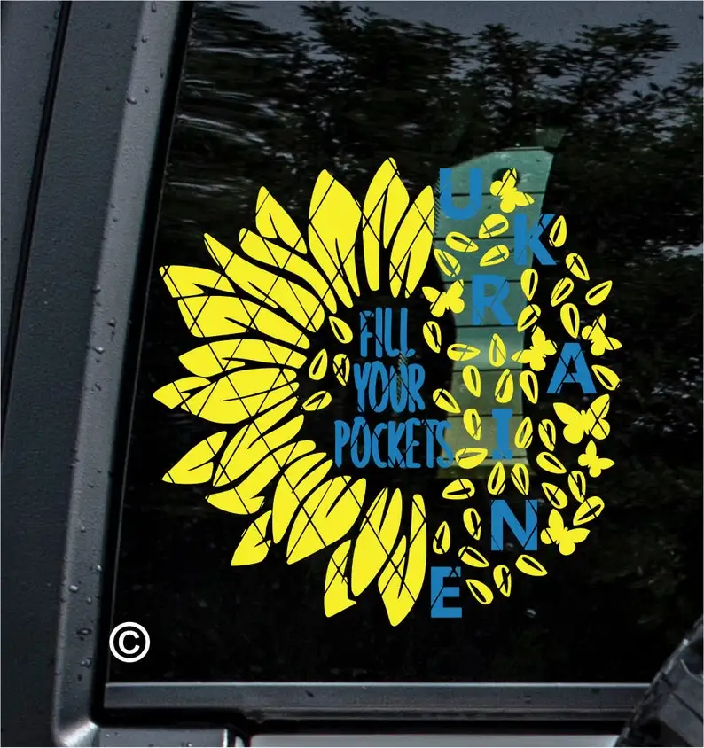 

Ukraine Decal Fill Your Pockets Sunflower~Ukraine Sticker~Car Window Decal~Fill Your Pockets Sunflower Sticker (#SS078)