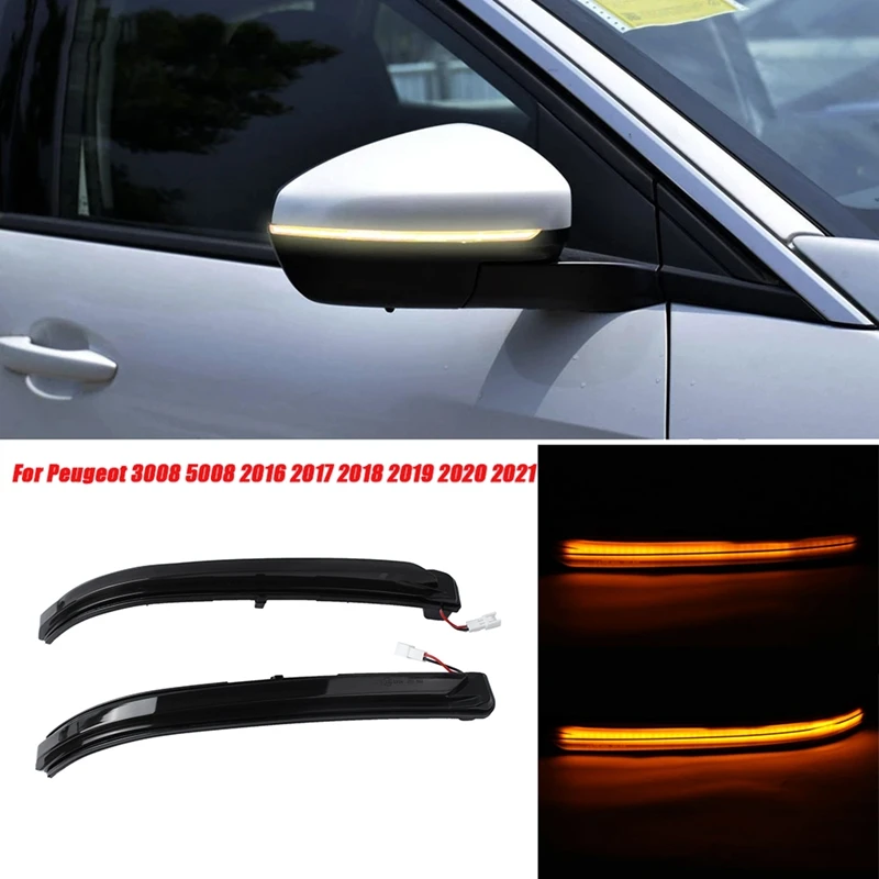 

NewFor Peugeot 3008 5008 2016 2017 2018 2019 2020 2021 Dynamic Turn Signal Light LED Side Mirror Indicator Blinker Light