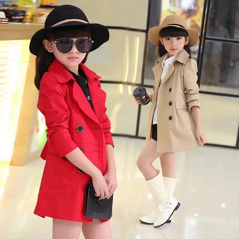 

3 To 14Y Teen Girl Double Breasted Trench Coats Fashion England Style Windbreaker Lapel Jacket Spring Autumn Children's Clothing